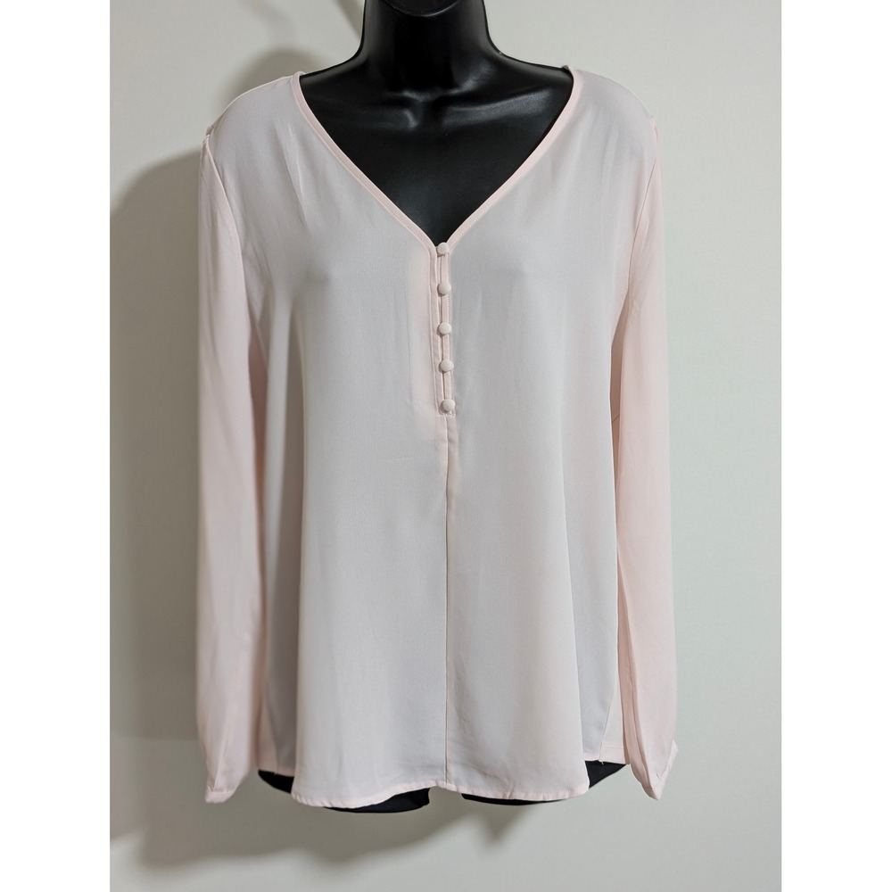 Ann Taylor Factory Blouse V-Neck Button Front Long Sleeve Pink Size L